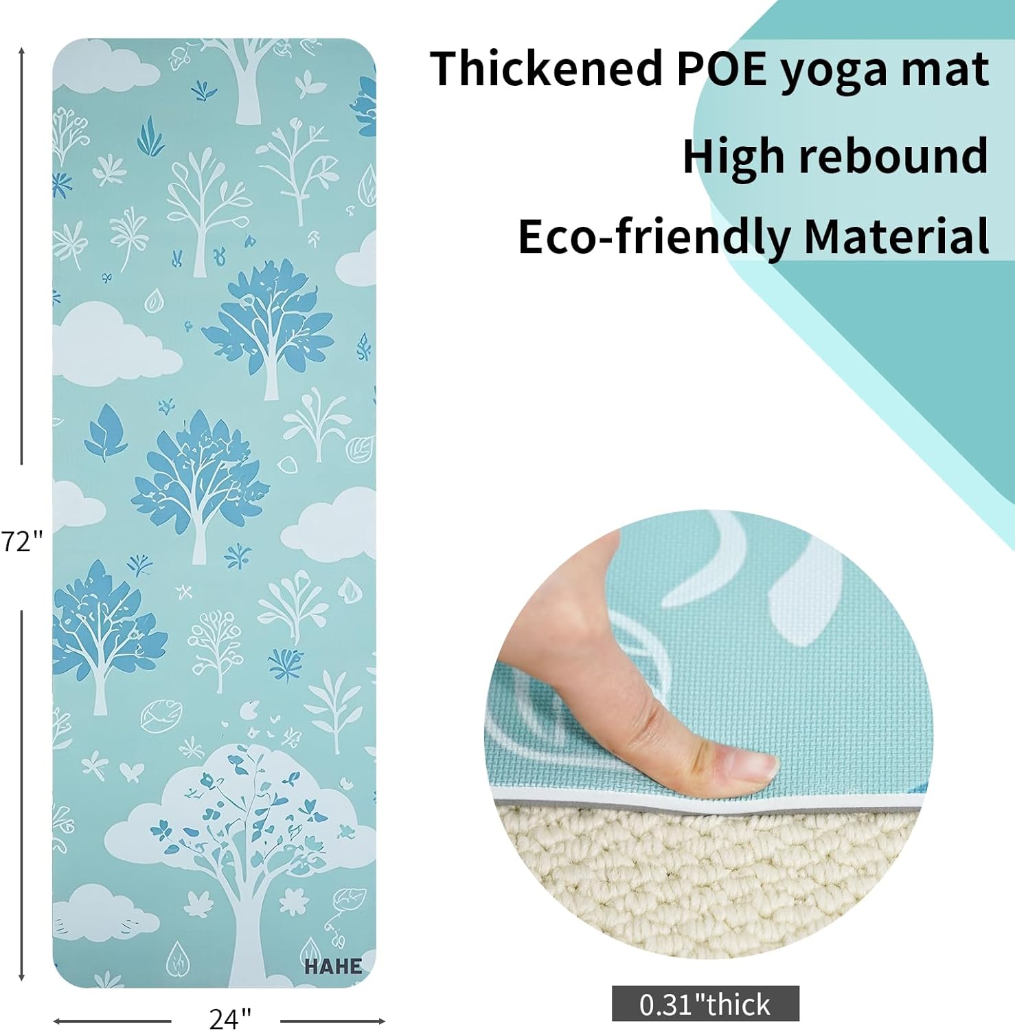 Non Slip Yoga Mat ThickPOE Material High Rebound,Suitable for Yoga, Pilates, Fitness, and More, Provides Superior Cushioning and Support, Durable and Long-Lasting (72