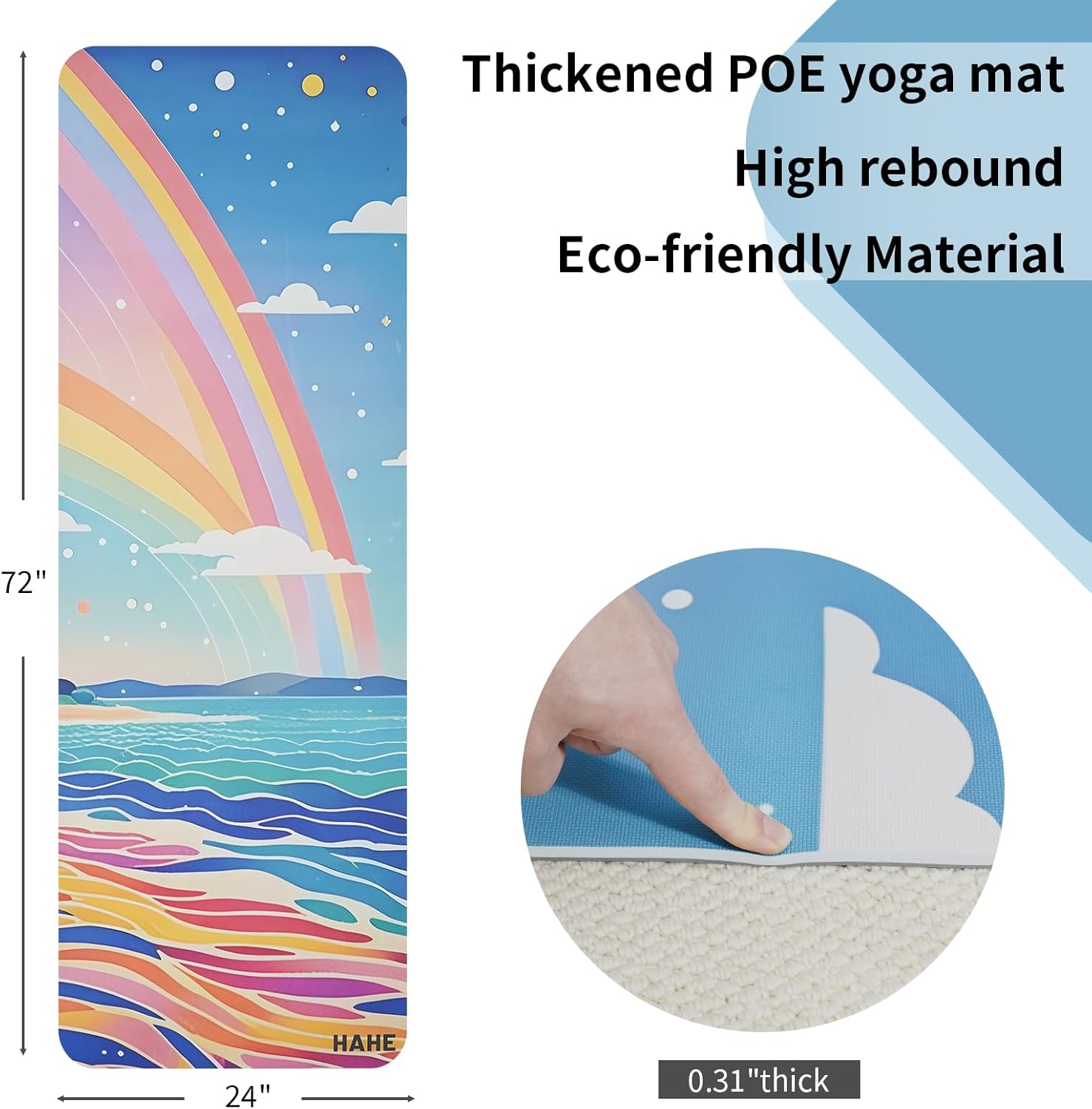 Non Slip Yoga Mat Thick POE Material High Rebound,Suitable for Yoga, Pilates, Fitness, and More, Provides Superior Cushioning Carrying Strap