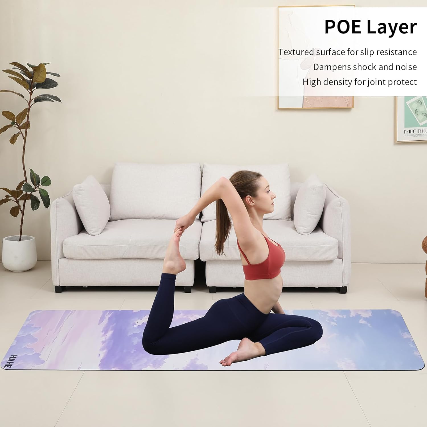 Non Slip Yoga Mat Thick POE Material High Rebound,Suitable for Yoga, Pilates, Fitness, and More, Provides Superior Cushioning Carrying Strap