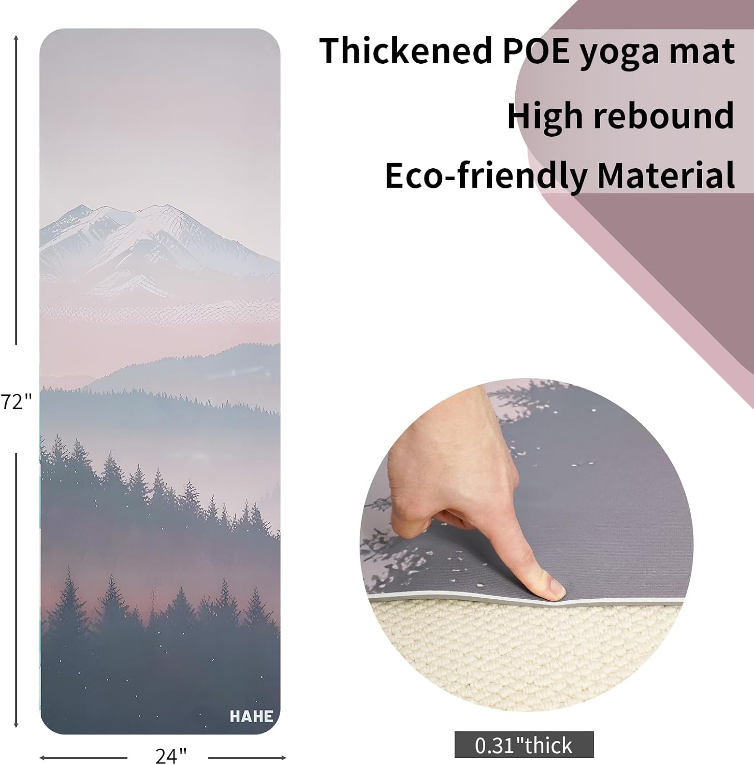 Non Slip Yoga Mat Thick POE Material High Rebound,Suitable for Yoga, Pilates, Fitness, and More, Provides Superior Cushioning Carrying Strap