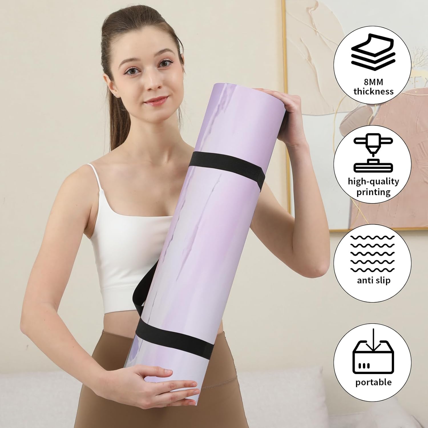 Non Slip Yoga Mat Thick POE Material High Rebound,Suitable for Yoga, Pilates, Fitness, and More, Provides Superior Cushioning Carrying Strap