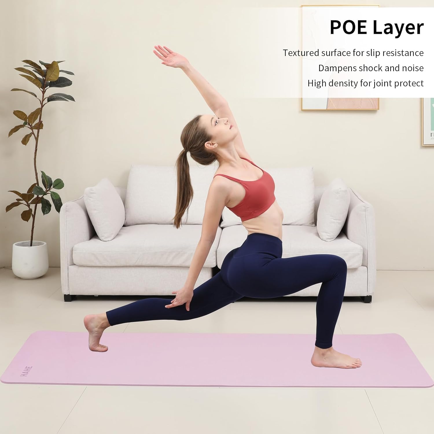 Non Slip Yoga Mat Thick POE Material High Rebound,Durable & Sweat Absorbent, for All Yoga Styles, Pilates & Home Floor Workouts with Carrying Strap