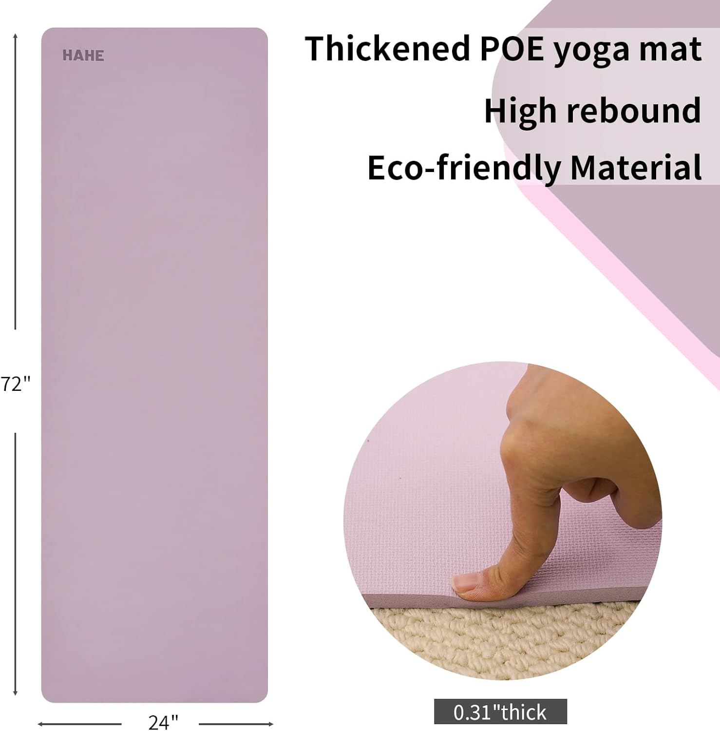 Non Slip Yoga Mat Thick POE Material High Rebound,Durable & Sweat Absorbent, for All Yoga Styles, Pilates & Home Floor Workouts with Carrying Strap