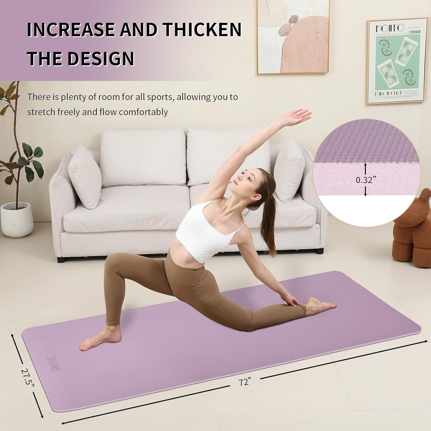 Extra Wide yoga mat 70cm Non Slip POE Exercise Mat