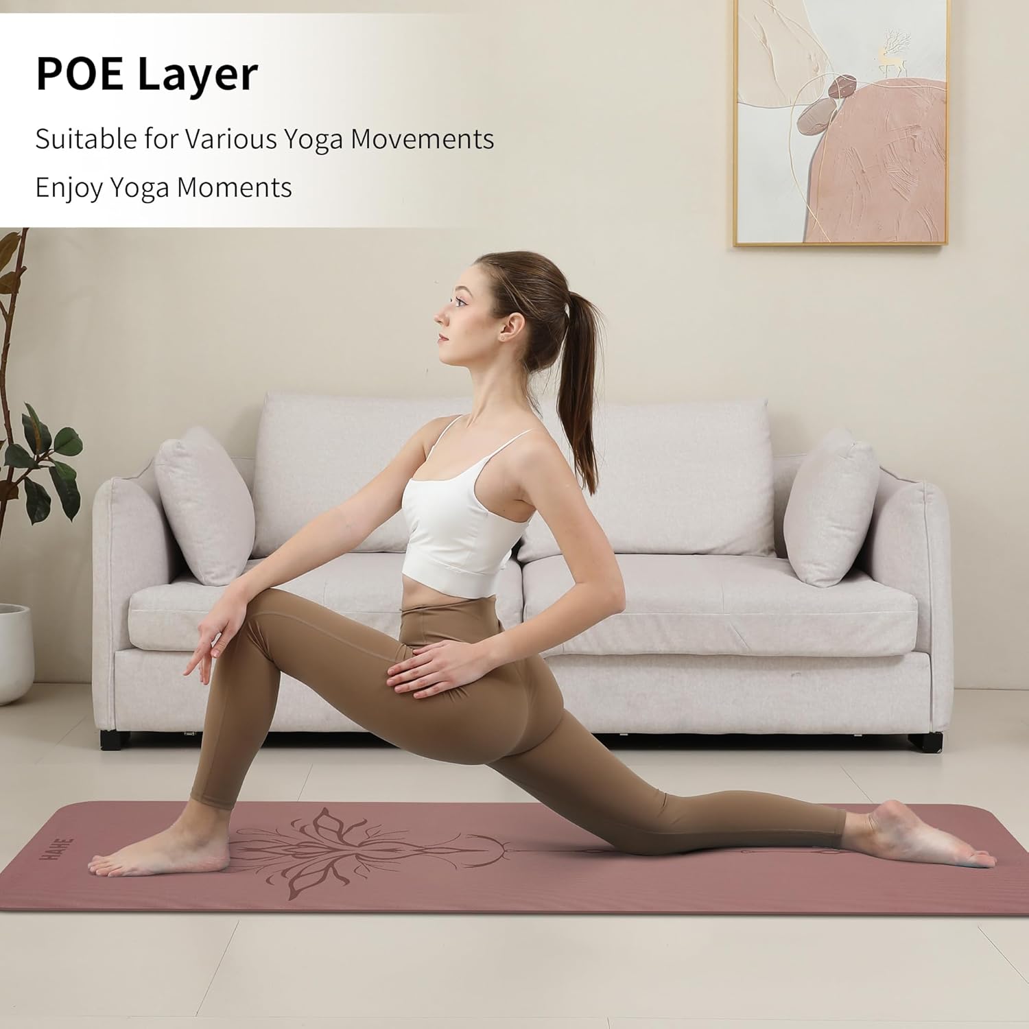 Yoga Mat POE Non Slip Yoga Mat,High Rebound Shock Absorption, Anti-Tear Sweat-Resistant for Yoga, Fitness, Home, Workouts, Large Pilates Mats with Carrying Strap