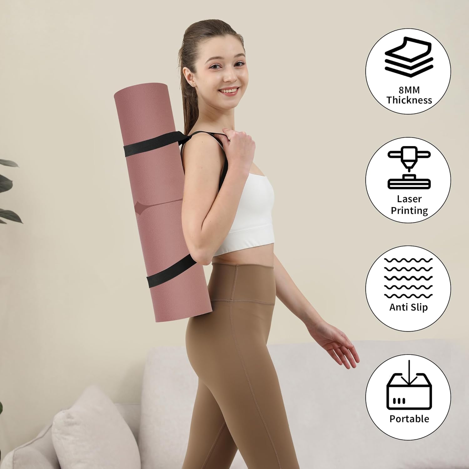 Yoga Mat POE Non Slip Yoga Mat,High Rebound Shock Absorption, Anti-Tear Sweat-Resistant for Yoga, Fitness, Home, Workouts, Large Pilates Mats with Carrying Strap