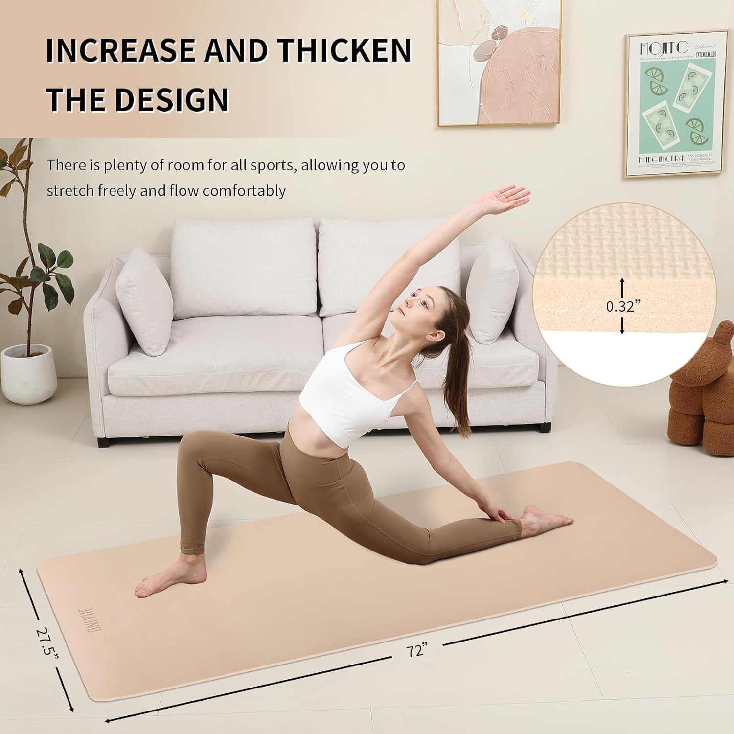 Extra Wide yoga mat 70cm Non Slip POE Exercise Mat