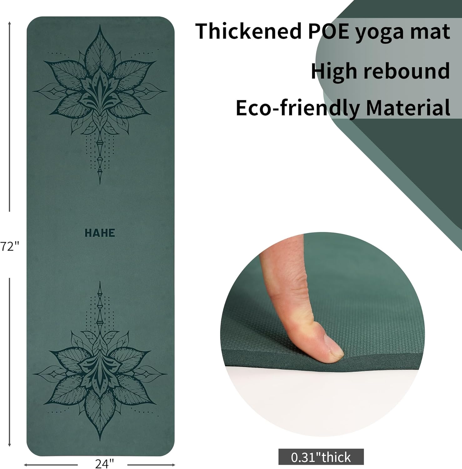 Yoga Mat ThickEco Friendly POE Non Slip Yoga Mat, High Rebound & Shock Absorption, Anti-Tear & Sweat-Resistant for Yoga, Fitness Workouts